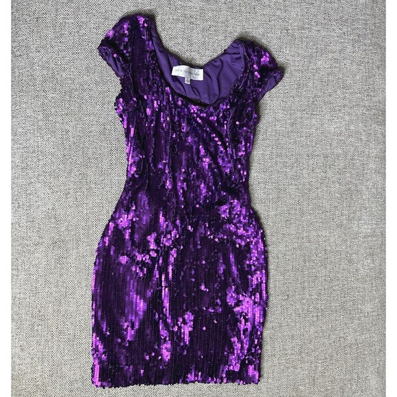 Dress The Population Sequined Mini Dress Purple Color Back Cutout Stretch Size S - Picture 1 of 9